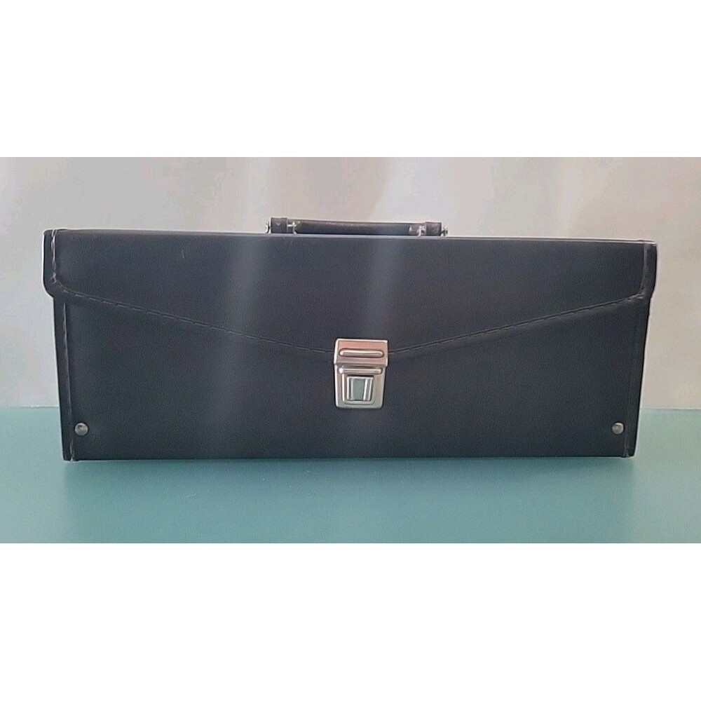 Vintage Faux Leather Cassette Tape Storage Case Handled Box 16 capacity